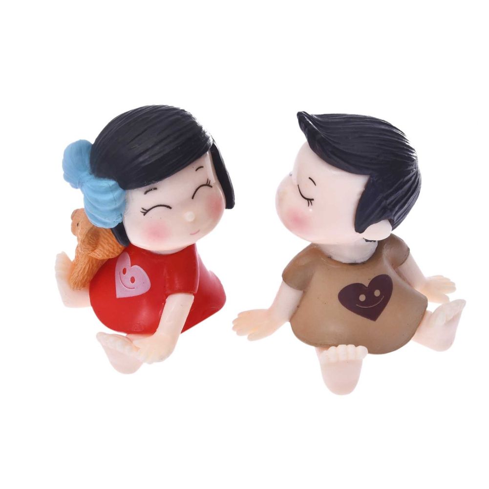 2Pcs Cute Bow Girl Boy Lovers Mini Dollhouse-Blue + Pink