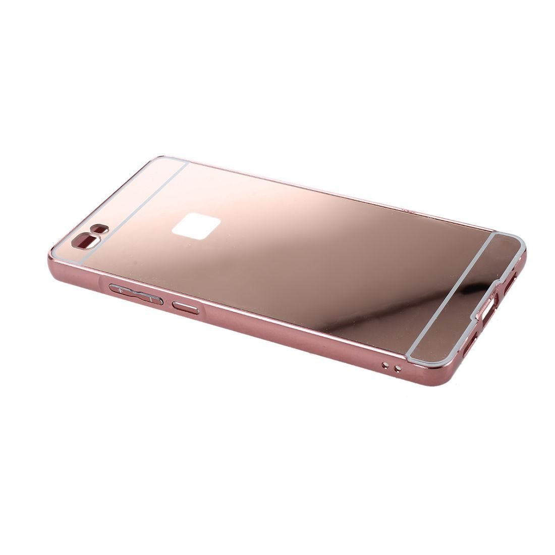 For Huawei P8 Lite Mirror Design Case Luxury Aluminum Phone Bumper Frame +Mirror Reflective Effect Hard Back Shell Protective Cover -Rose Gold