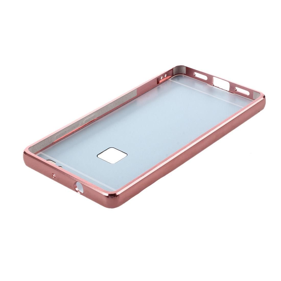 For Huawei P8 Lite Mirror Design Case Luxury Aluminum Phone Bumper Frame +Mirror Reflective Effect Hard Back Shell Protective Cover -Rose Gold