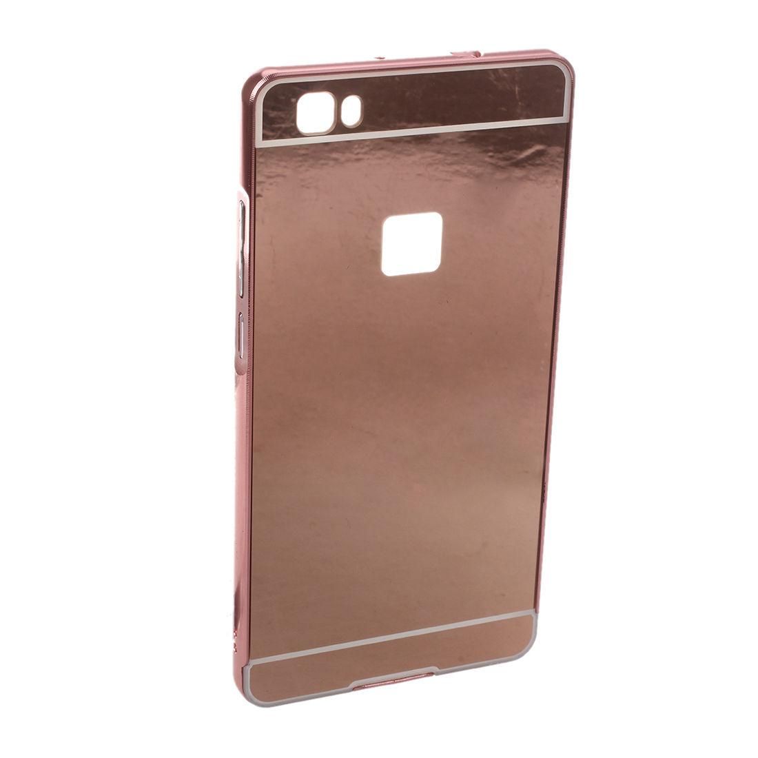 For Huawei P8 Lite Mirror Design Case Luxury Aluminum Phone Bumper Frame +Mirror Reflective Effect Hard Back Shell Protective Cover -Rose Gold