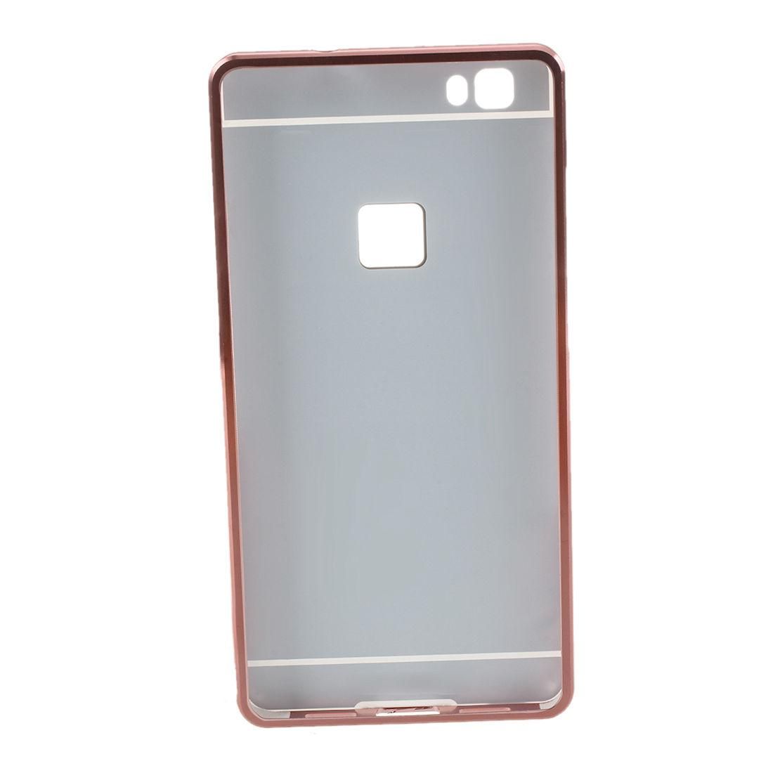For Huawei P8 Lite Mirror Design Case Luxury Aluminum Phone Bumper Frame +Mirror Reflective Effect Hard Back Shell Protective Cover -Rose Gold