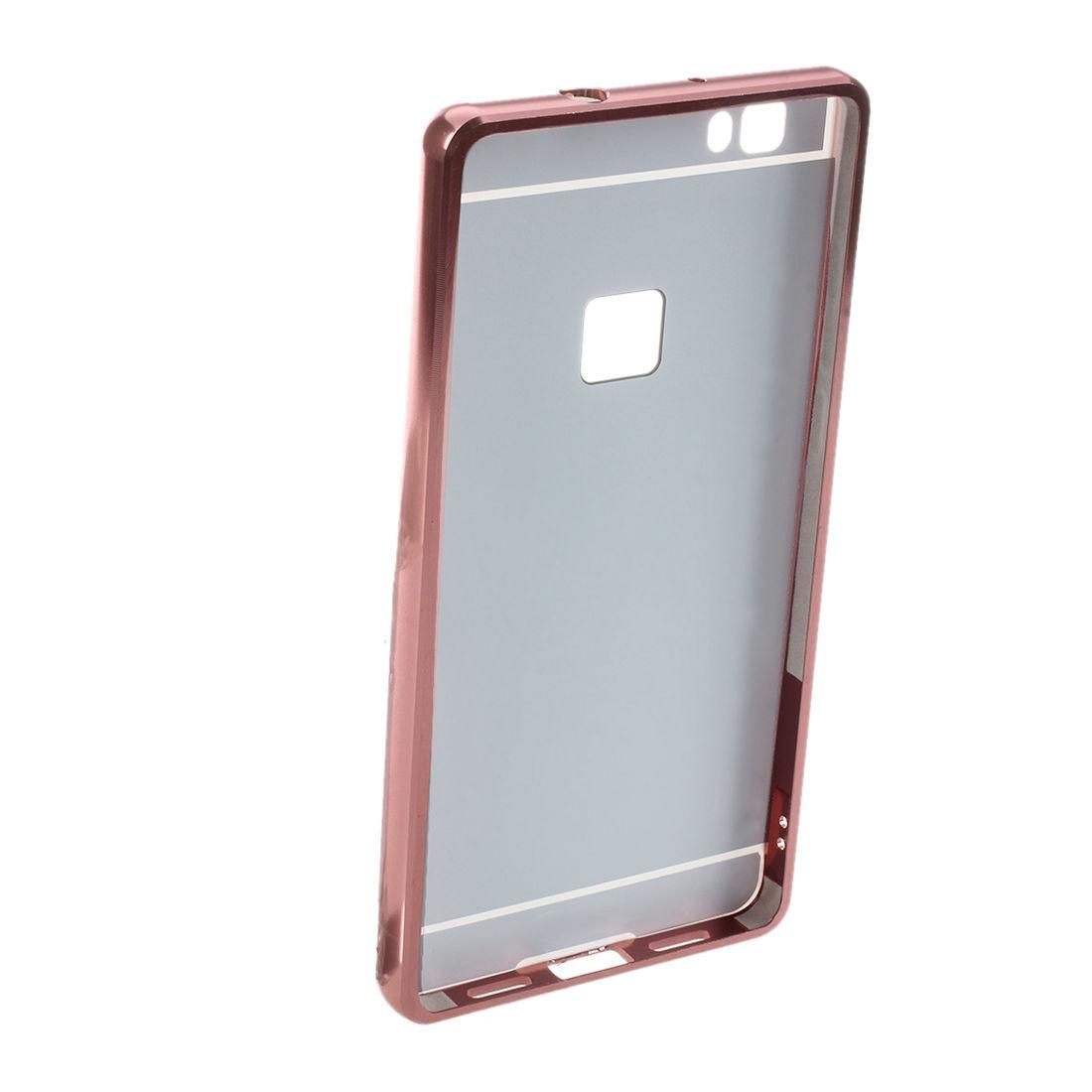 For Huawei P8 Lite Mirror Design Case Luxury Aluminum Phone Bumper Frame +Mirror Reflective Effect Hard Back Shell Protective Cover -Rose Gold