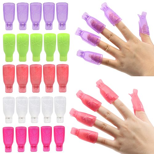 10x Bowknot Plastic Nail Art Soak Off Clip Cap UV-Rose-Red