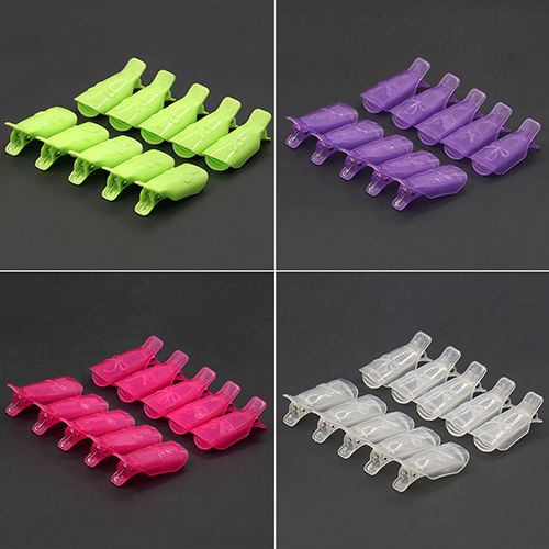 10x Bowknot Plastic Nail Art Soak Off Clip Cap UV-Rose-Red