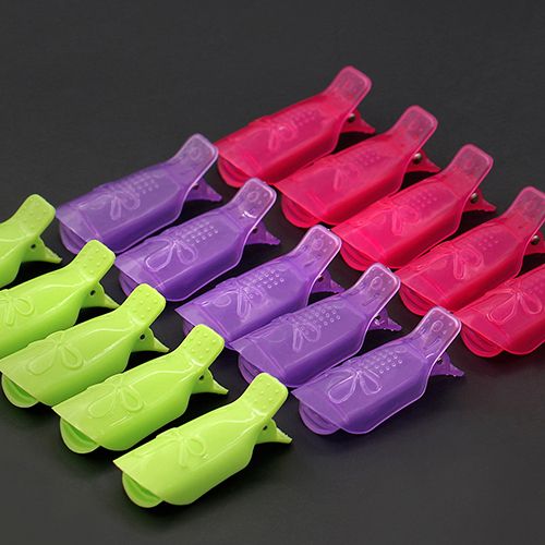 10x Bowknot Plastic Nail Art Soak Off Clip Cap UV-Rose-Red