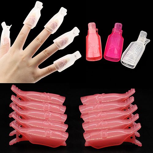 10x Bowknot Plastic Nail Art Soak Off Clip Cap UV-Rose-Red