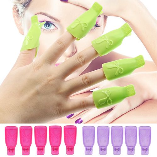 10x Bowknot Plastic Nail Art Soak Off Clip Cap UV-Rose-Red