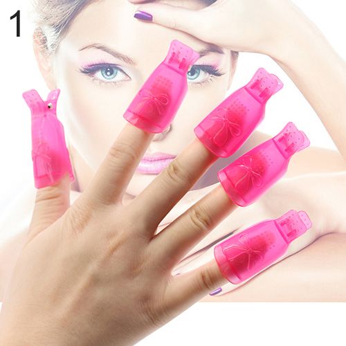10x Bowknot Plastic Nail Art Soak Off Clip Cap UV-Rose-Red