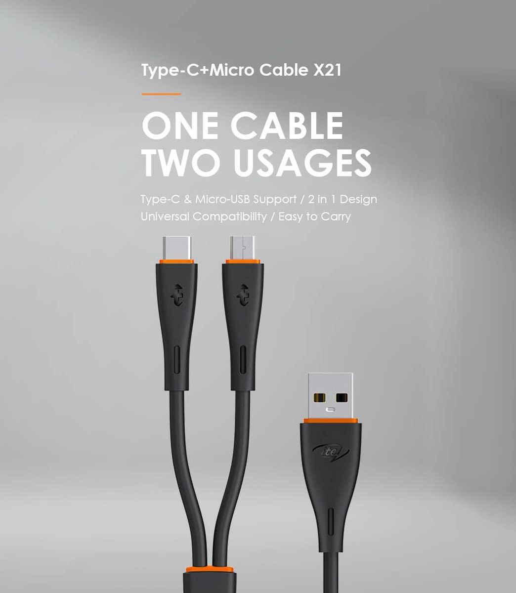 2-in-1 Type C And Micro USB 1 Metre Cable - ICD-X21