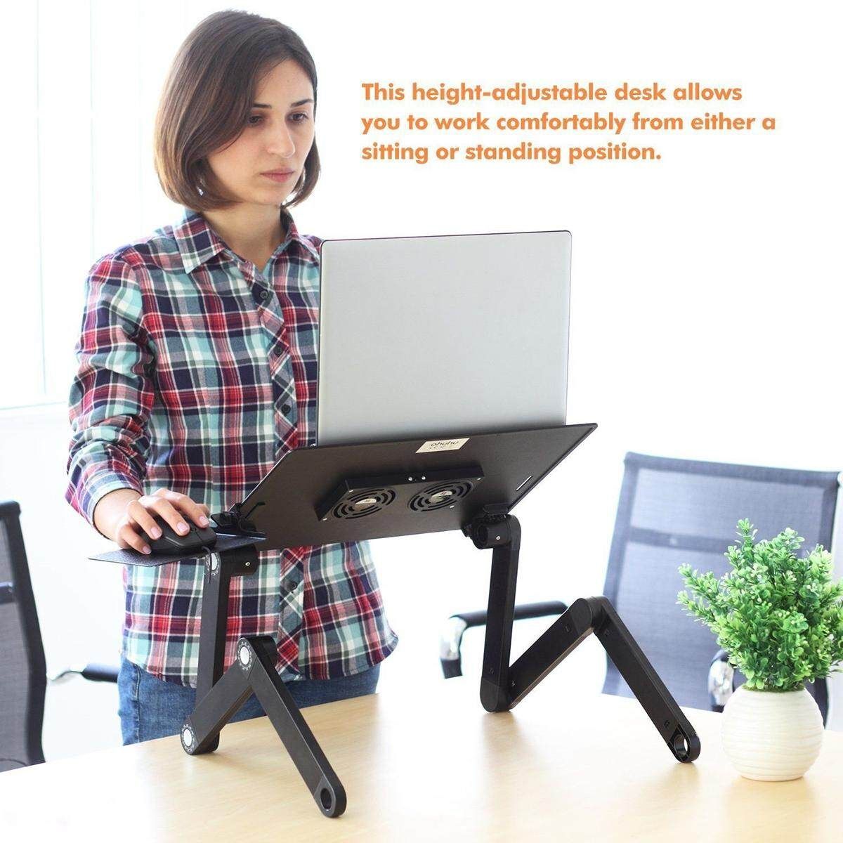 Portable 360°Adjustable Folding Laptop Notebook Table Stand Desk Bed Sofa Tray Pad Cooler Fan Red (red)