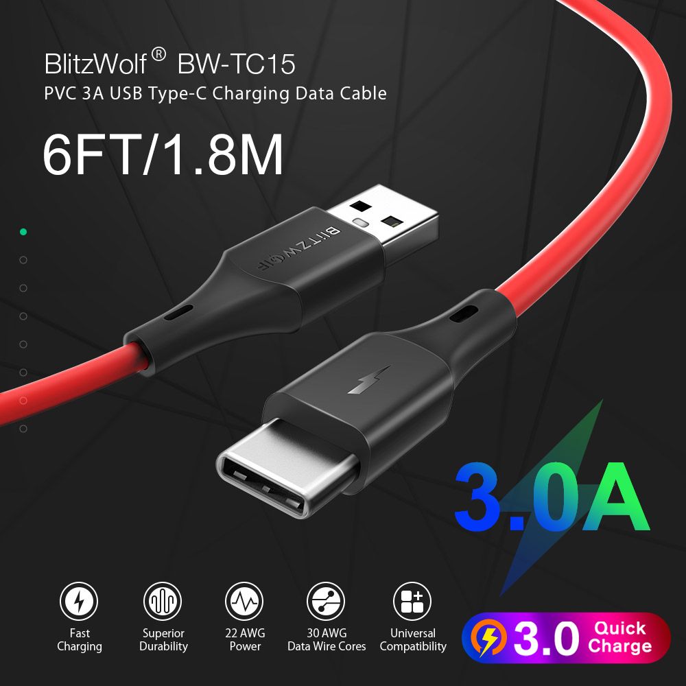 BlitzWolf? BW-TC15 3A USB Type-C Charging Data Cable 5.9ft/1