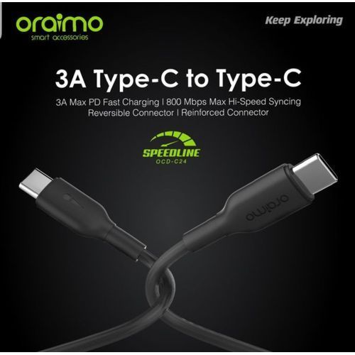 USB Type-C To Type C 3A Cable- Black