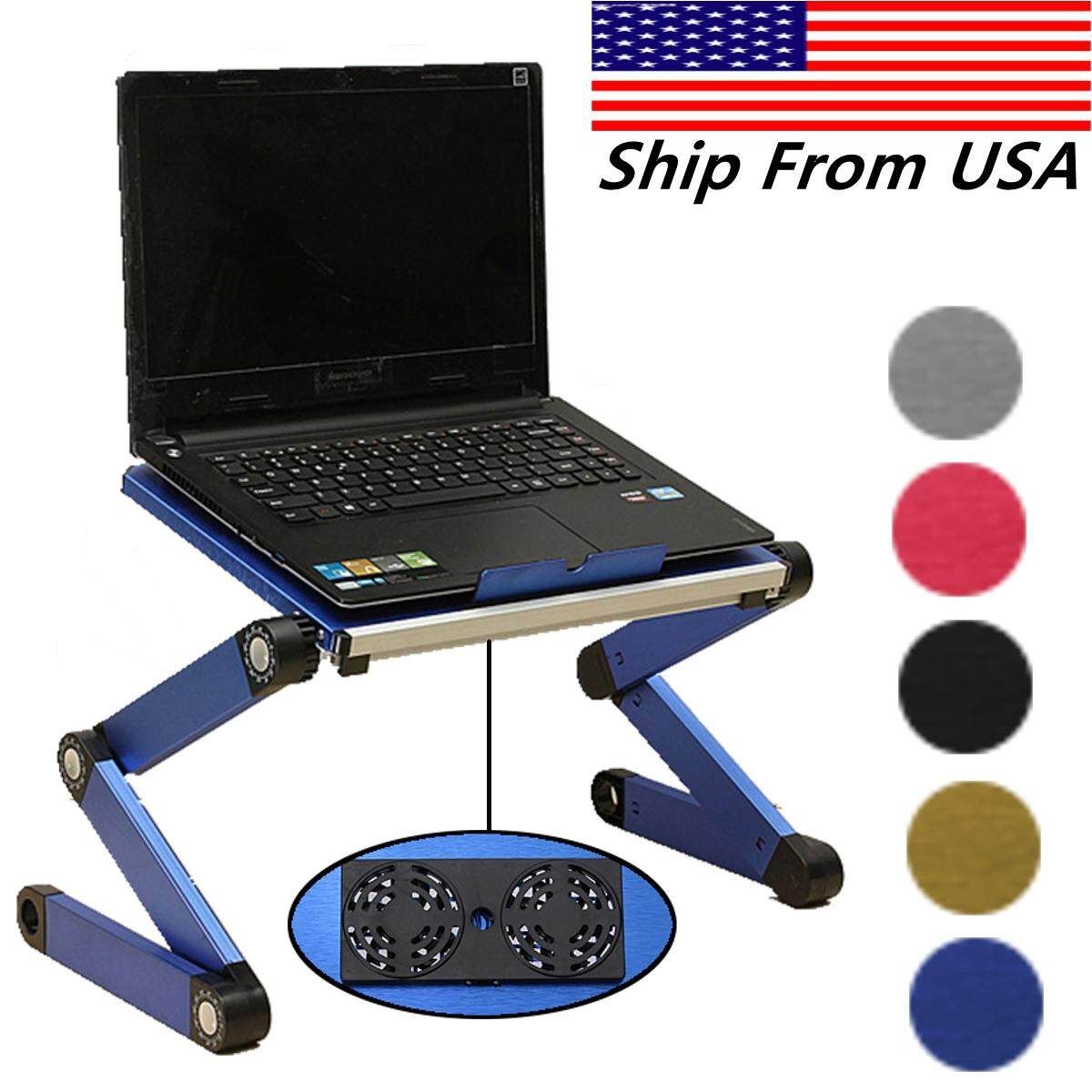 Portable 360°Adjustable Foldable Laptop Notebook Desk Table Stand Bed Tray 2 Fan
