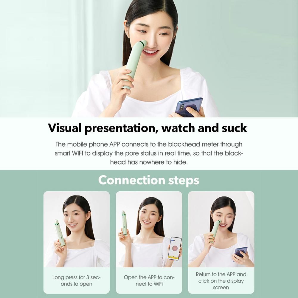 Pinjing Blackhead Remover Pore Vacuum with 0.3MP Macro Camera/HD APP Display/2 Suction Probes/3 Modes Electric Blackhead Vacuum Extractor Clean Tool Microdermabrasion Pimple Extractor Facial Skin Care Beauty Tool