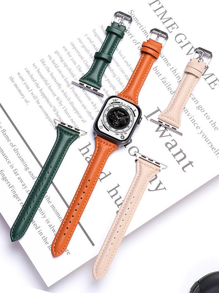 Slim leather strap for Apple Watch band 40mm series 7 8 41/45mm Correa 42mm wrist bracelet iWatch se 6 5 4 3 38 44mm ultra 49mm