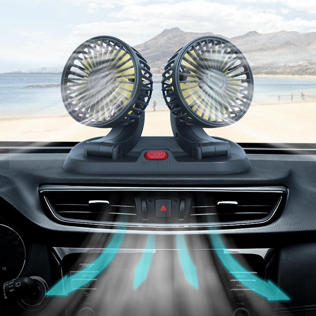 Portable Car Cooling Fan 12V USB Mini Dual Head Cooler Fan
