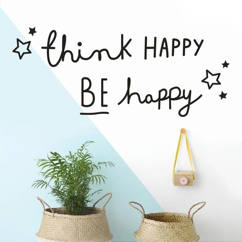 Think Happy Be Happy Quotes Wall Sticker Home Decor Living Room Bedroom Room Decal Wall Mural Muraux Stickers On The Wall 18Oct