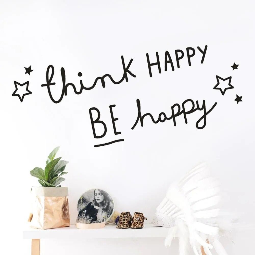 Think Happy Be Happy Quotes Wall Sticker Home Decor Living Room Bedroom Room Decal Wall Mural Muraux Stickers On The Wall 18Oct