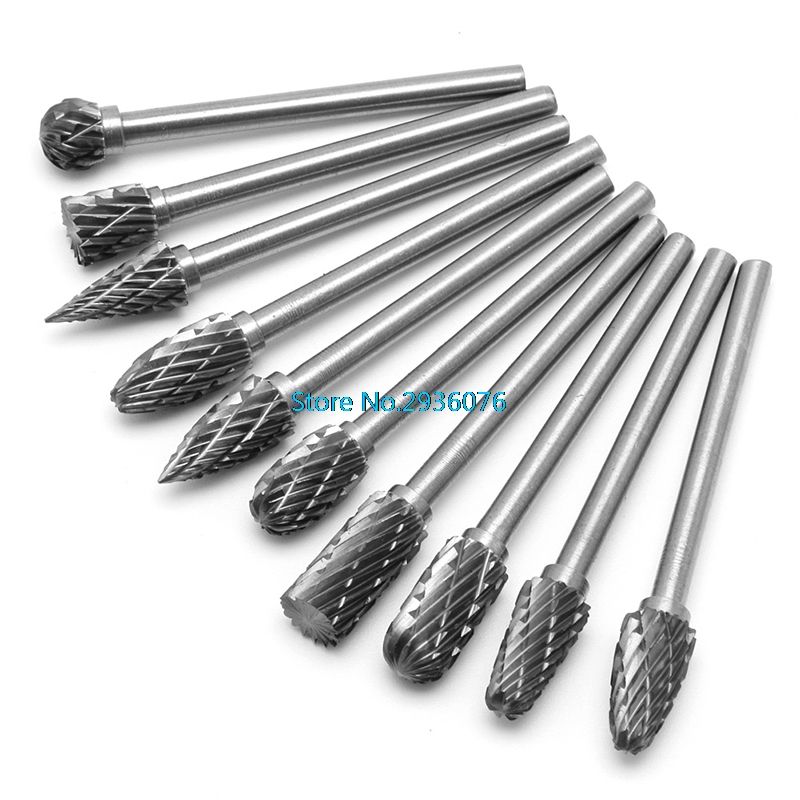 10Pcs Lot 1 8" 6mm Tungsten Carbide Cutter Rotary Burr Set