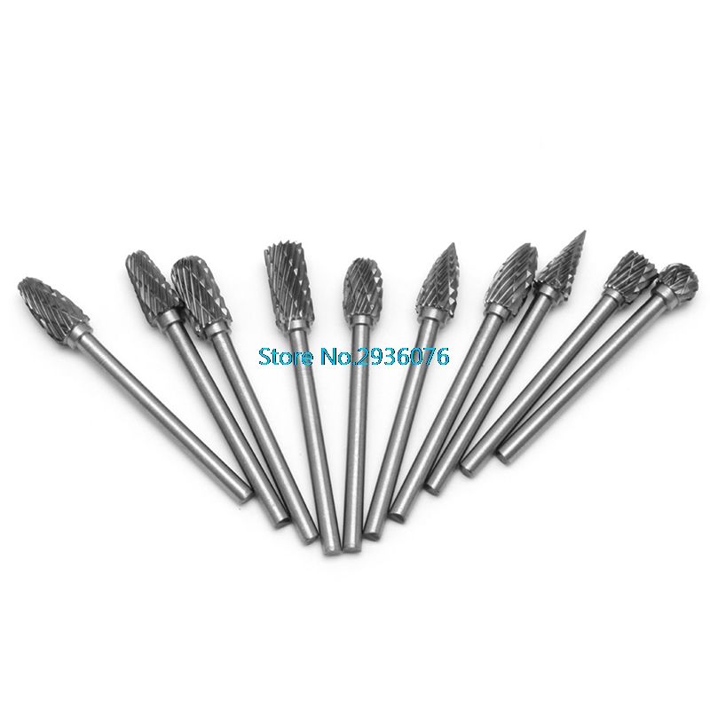 10Pcs Lot 1 8" 6mm Tungsten Carbide Cutter Rotary Burr Set