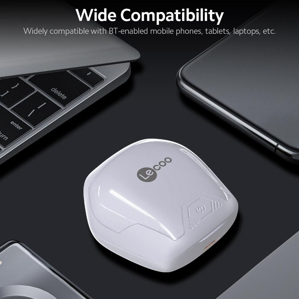 Lecoo C4 True Wireless BT Headphones Semi-in-ear Sports Gaming Earbuds HiFi Sound Quality Comfortable Wearing Low Delay White