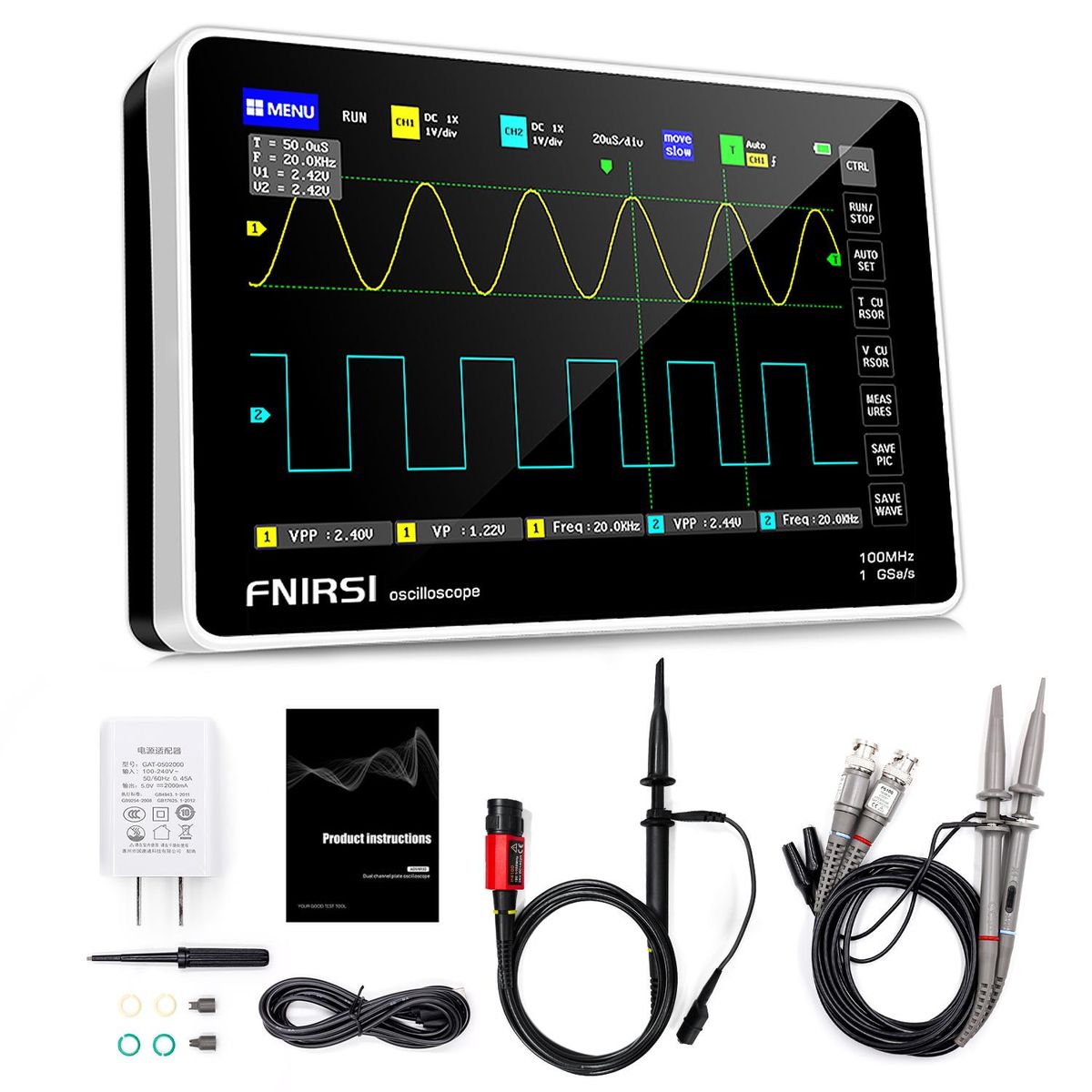 FNIRSI-1013D Digital Tablet Oscilloscope Dual  100M Bandwidth 1GS Sampling Rate Mini Tablet Digital Oscilloscope