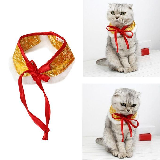 Cute Pet Cloak Shawl Bow Tie New Year Scarf Dress Up Chinese Yellow M