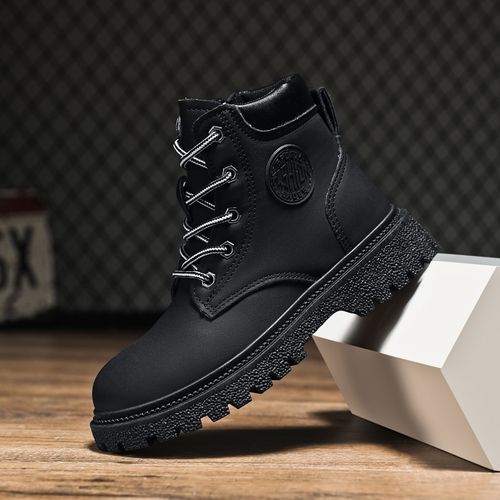 Children's Outdoor Non-slip Leather Martin Boots Hiking Boots-Black