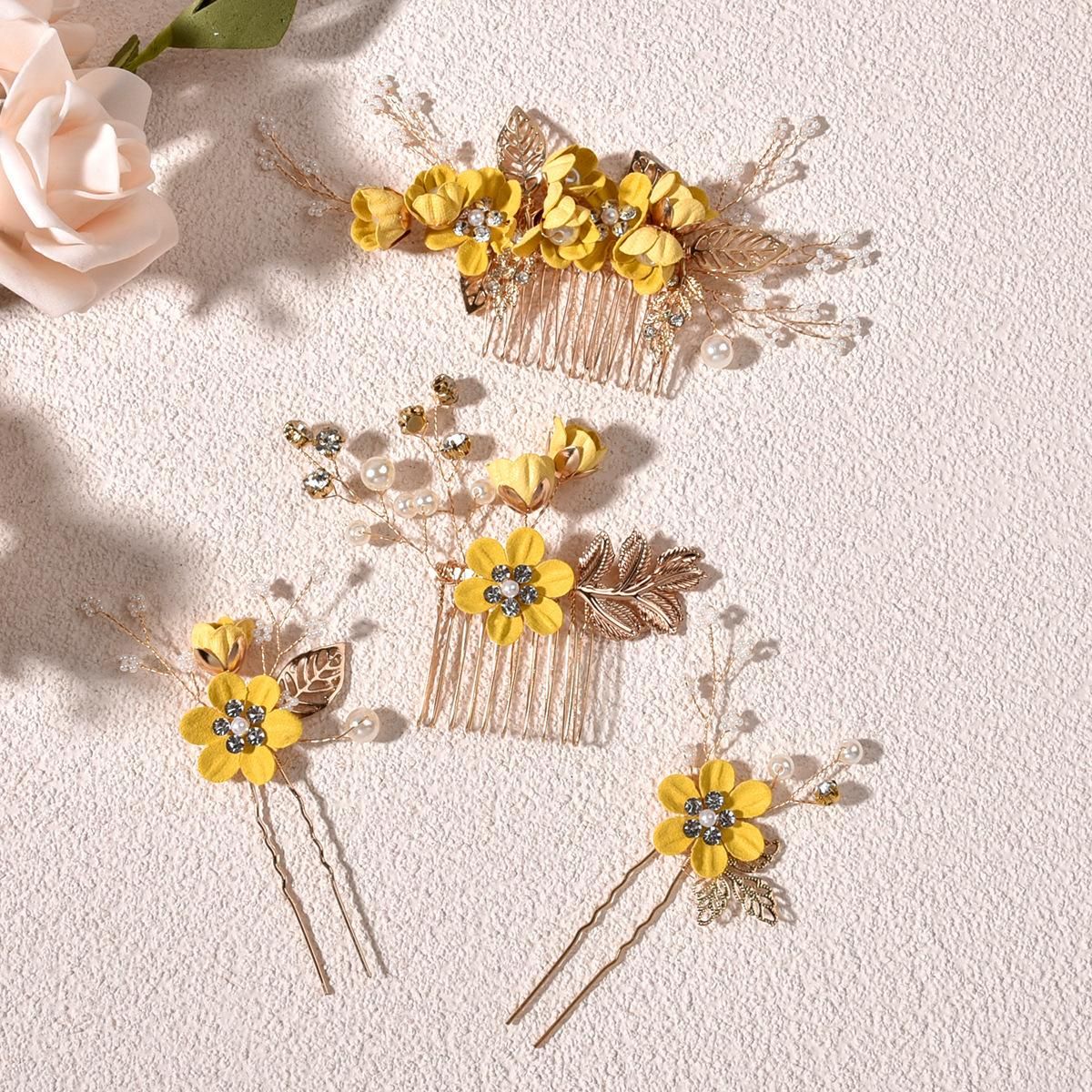 Bridal Headdress Senmei Fairy Light Blue Pink White Flower Hair Comb Hairpin Korean Wedding Wedding Dress Accessories blue