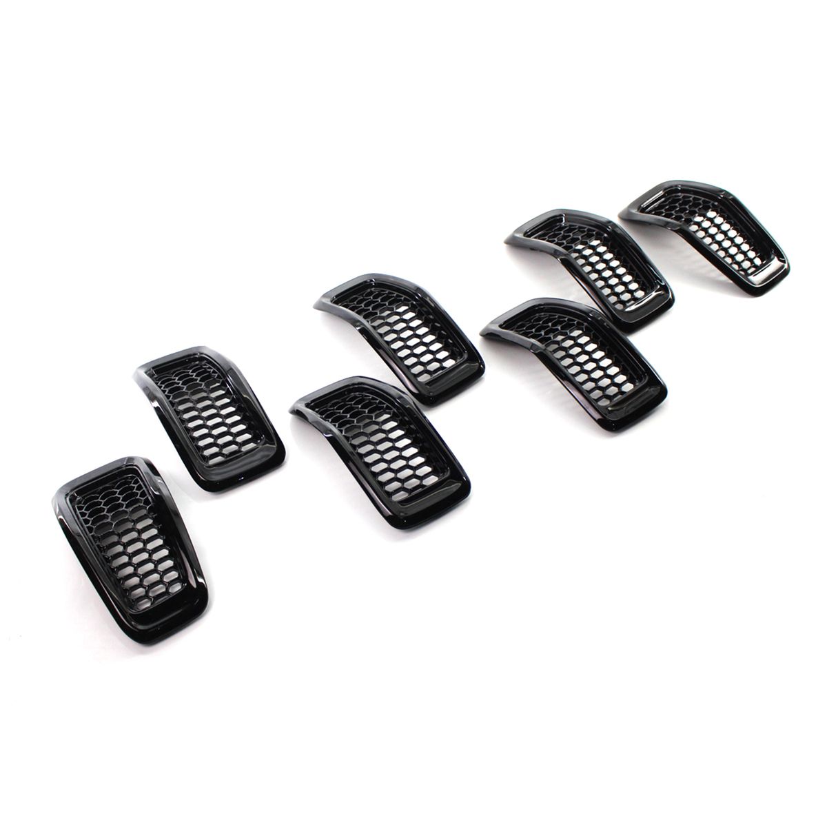7PCS Grille Covers ABS Painted Glossy Black Replacement For
