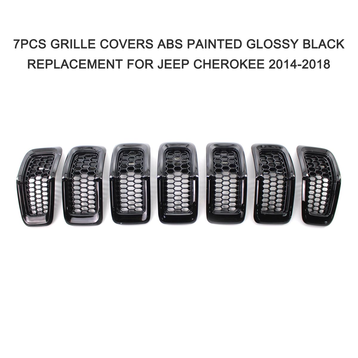 7PCS Grille Covers ABS Painted Glossy Black Replacement For