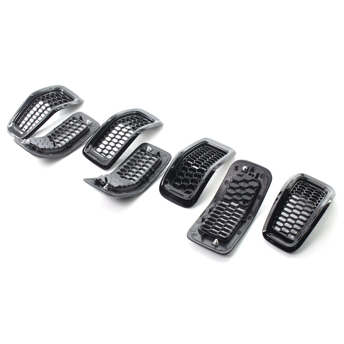 7PCS Grille Covers ABS Painted Glossy Black Replacement For