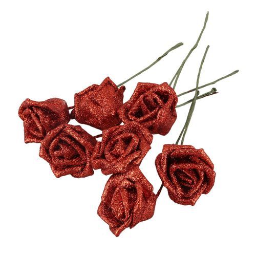 7 Foam Rose Artificial Flower Bridal Bouquet Red