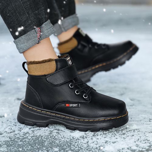 Children's Non-slip Plush Lining Warm Martin Boots Snow Boots-Black