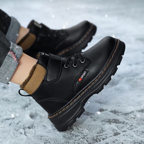 Children's Non-slip Plush Lining Warm Martin Boots Snow Boots-Black