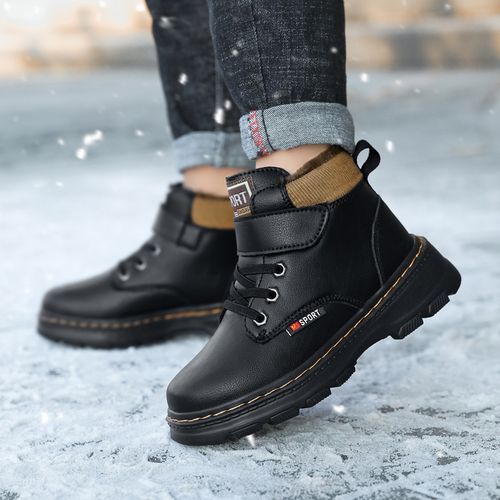 Children's Non-slip Plush Lining Warm Martin Boots Snow Boots-Black