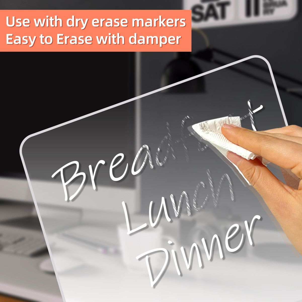 Clear Acrylic Dry Erase Board Letter Message Board 3.5''x2.7'' Transparent Plate for Note Memo Frameless Writing Board Desktop Decor Home Office School Clothes Shop Jewelry Store