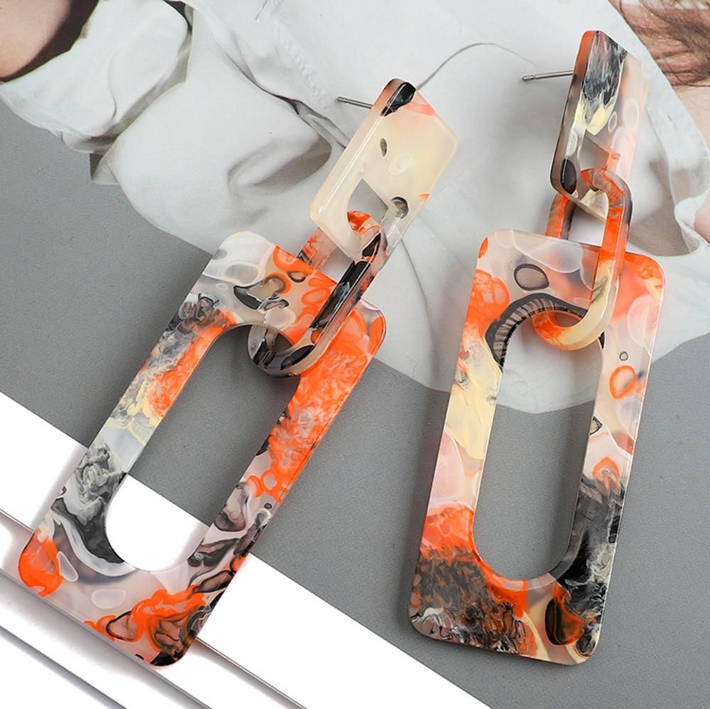 Fashion Rectangle Pattern Acrylic Hollow Chain Statement Dangle Earrings For Women Girl Luxury Vintage Jewelry Ear Accessories