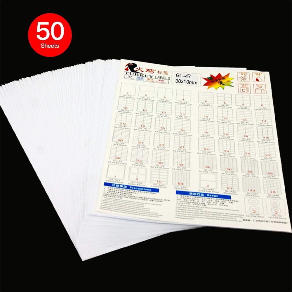 50 Sheets Sticker Paper White Matte Adhesive Labels SKU Shipping Address Labels 30*10*144 for Inkjet Prenter