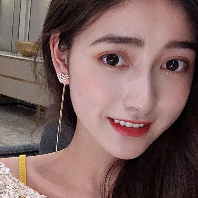 Korean Style Heart Drop Earrings For Women Long Tassel Geometric Rhinestone Flower Dangle Earring Girl Party Jewelry Gift