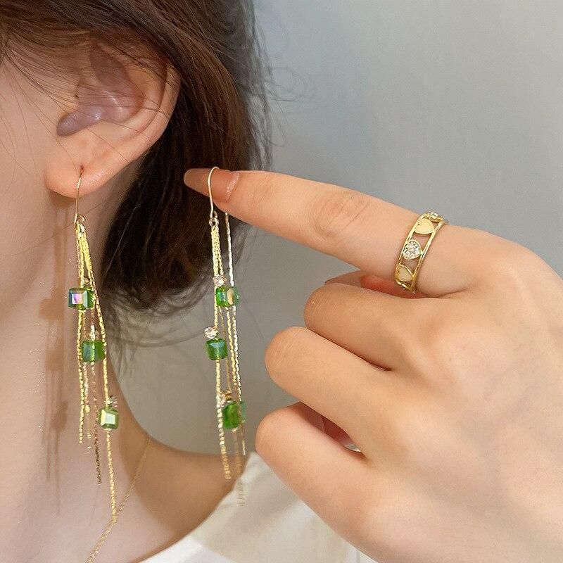 Korean Style Heart Drop Earrings For Women Long Tassel Geometric Rhinestone Flower Dangle Earring Girl Party Jewelry Gift