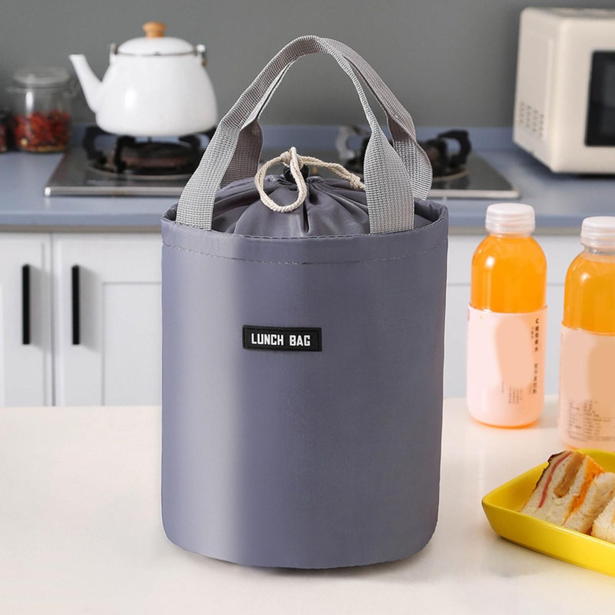 Lunch Bag Round Thermal Jar Container Grey