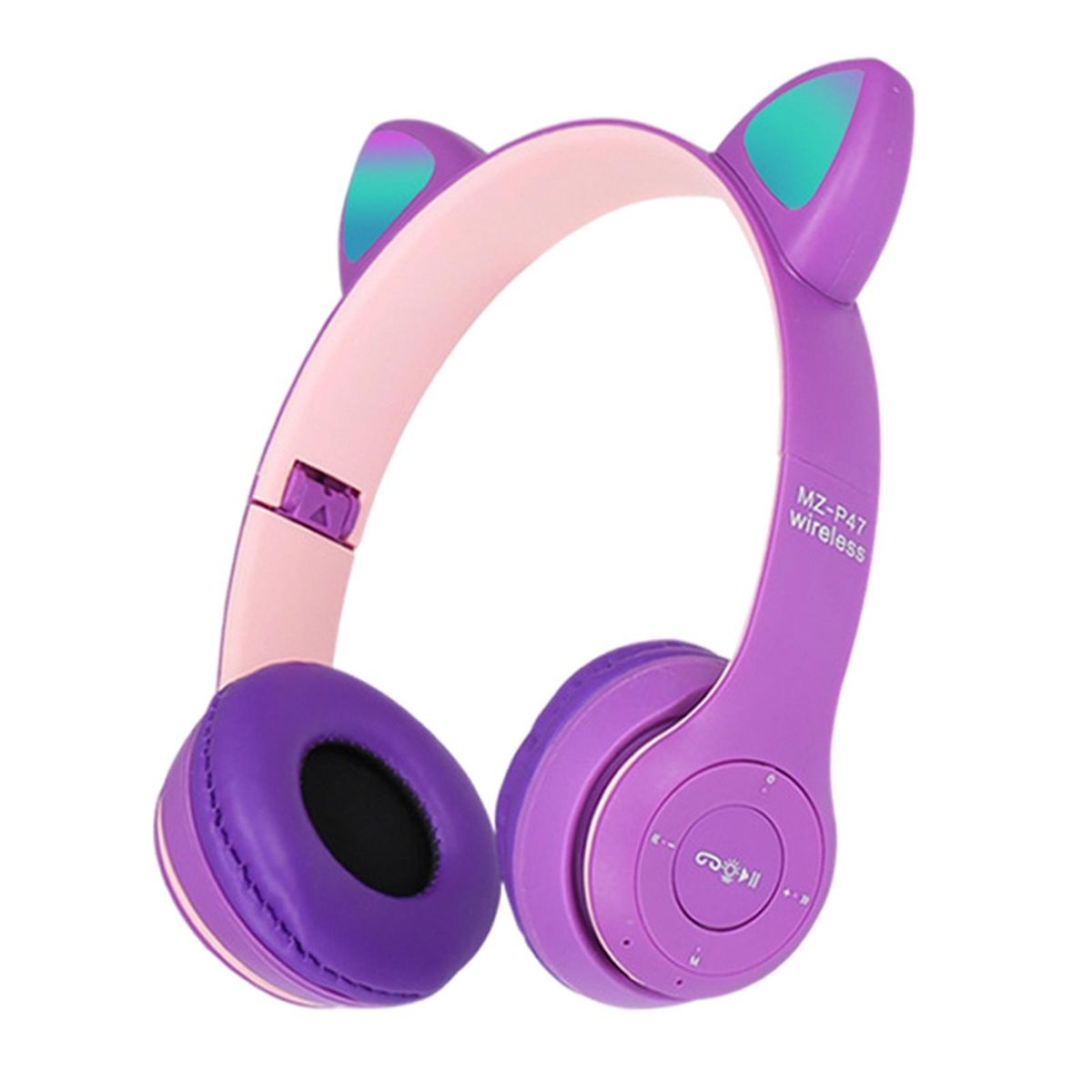 Cat Ears Wireless Headset Stereo RGB Light For Video Cell Purple