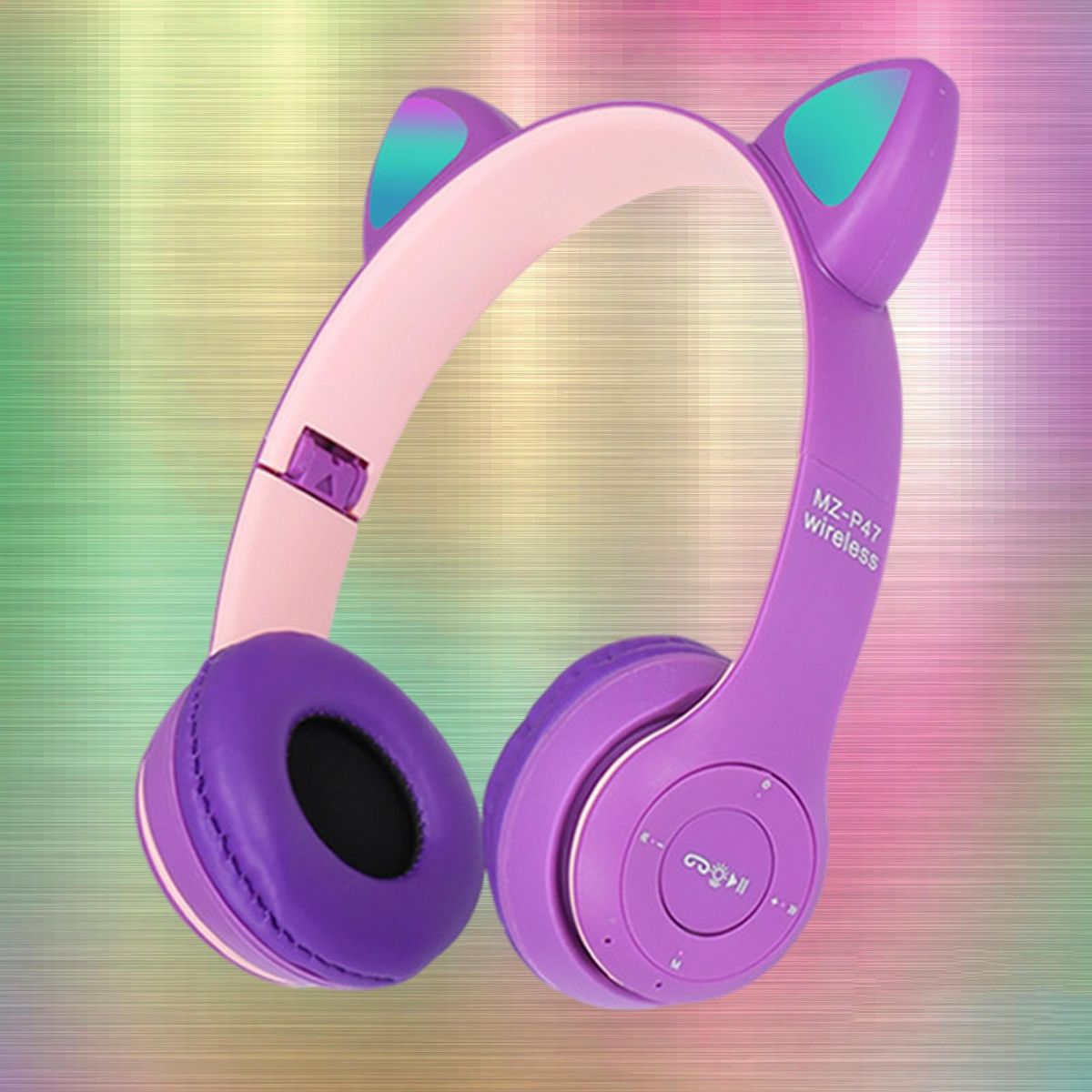 Cat Ears Wireless Headset Stereo RGB Light For Video Cell Purple