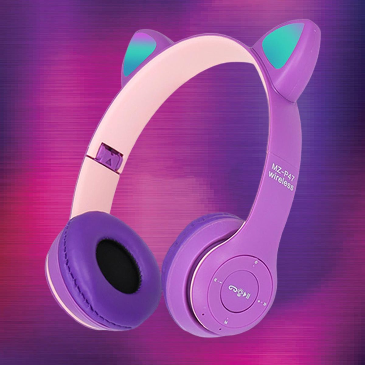 Cat Ears Wireless Headset Stereo RGB Light For Video Cell Purple