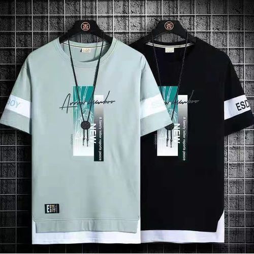 2 Pieces (Green+Black)=6599 Men's T-shirt M-5XL Large Size Shirt Clothes Casual