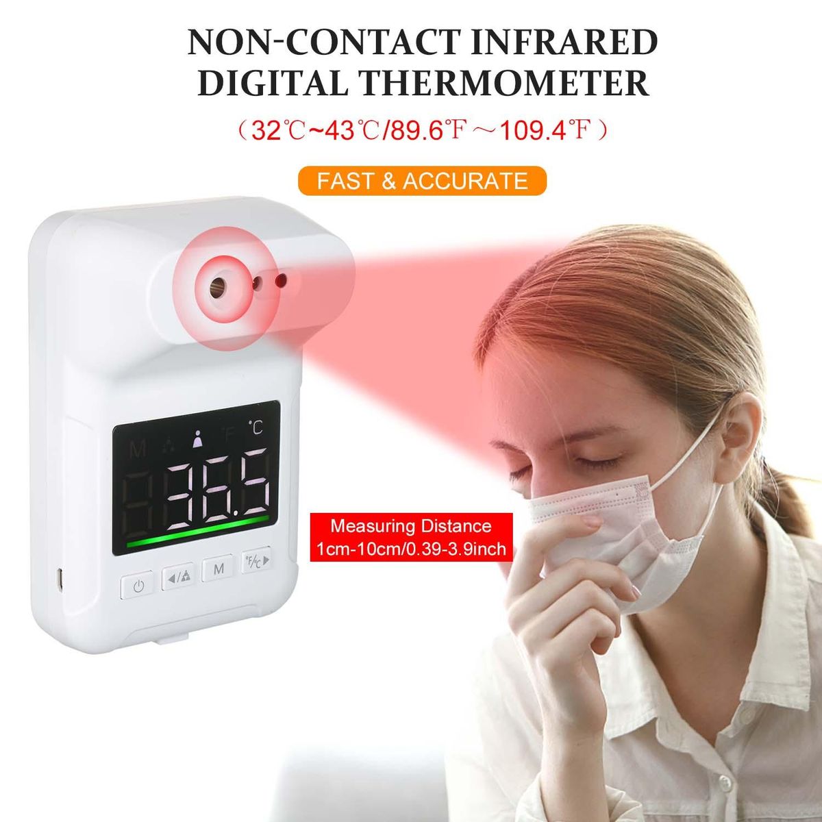 Non-Contact Digital Thermometer Voice Reading Thermometer Wall-Mounted Infrared Forehead Thermometer + Portable Fingertip Clip Pulse Oximeter TFT Display Screen Mini SpO2 Monitor Pulse Rate Measuring Oxygen Saturation Monitor