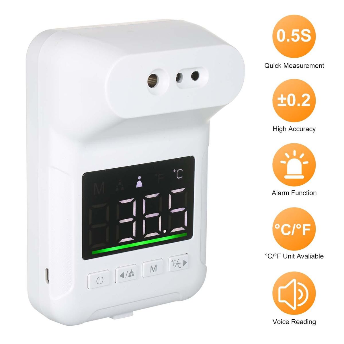 Non-Contact Digital Thermometer Voice Reading Thermometer Wall-Mounted Infrared Forehead Thermometer + Portable Fingertip Clip Pulse Oximeter TFT Display Screen Mini SpO2 Monitor Pulse Rate Measuring Oxygen Saturation Monitor