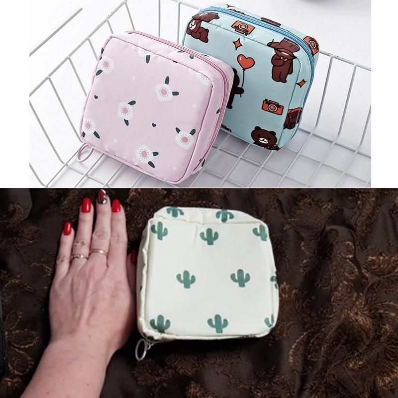 1PCS Mini Makeup Bags Zipper Girl Sanitary Pad Bag Card Holder Coin Purse Cosmetics Headphone Case Sanitary Pouch Pink