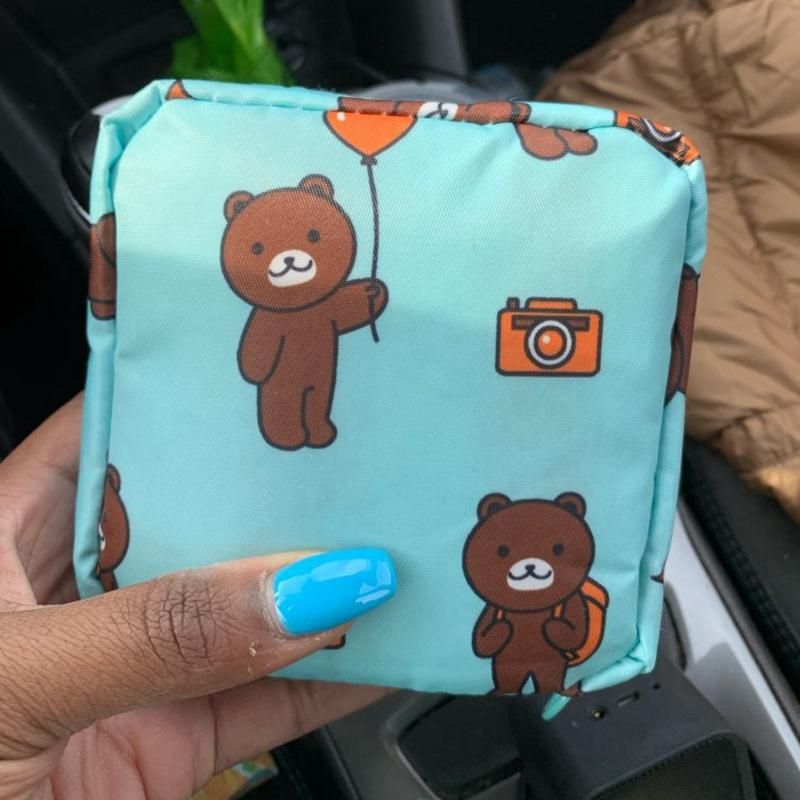 1PCS Mini Makeup Bags Zipper Girl Sanitary Pad Bag Card Holder Coin Purse Cosmetics Headphone Case Sanitary Pouch Pink